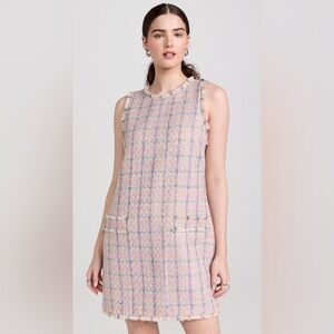L’AGENCE Florian Tweed Shift Dress Plaid Size L NWOT MSRP $450